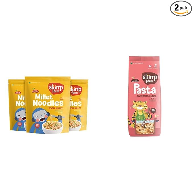 No Maida Millet Noodles| Foxtail Millet Noodles Pack of 3-192g Each & Slurrp Farm No Maida Macaroni Pasta | Gluten Free & Multigrain| 400g
