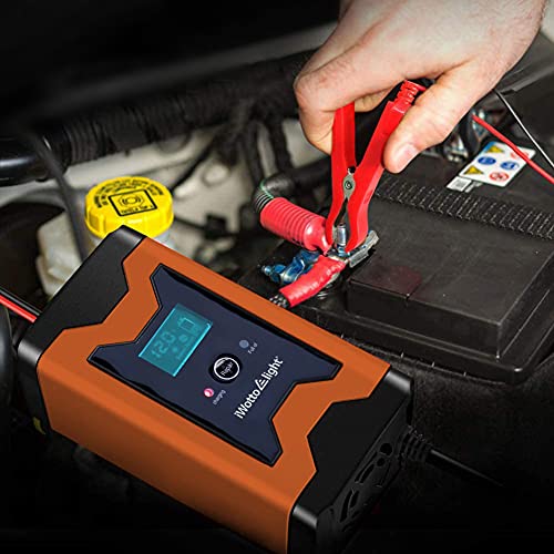 iWotto E light Cargador Baterias Coche - 6A 12V - Fácil de Usar, Completamente Automático con Pantalla Digital Inteligente - Cargador Bateria Coche, Moto, Múltiples Protecciones - AGM,Gel,MF,SLA,VRLA - imagen 3