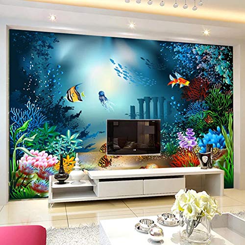 Fototapety Złota Ryba Pod Morzem Ściana 3D Tapety Włóknina Woven Wall Decor Wall Decor Nowoczesne Fototapety Zdjęcie 350 cm × 256 cm (szer. x wys.)