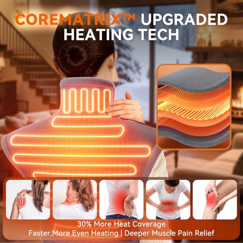 Electric Heating Pad for Neck, Shoulders and Back, CoreMatrix™ Heating Technology for Pain Relief, Gifts for Women, Men & Mom, Ultra‑Soft Machine‑Washable, 6 Heat Settings & 4 Timers - Gray - Image 3