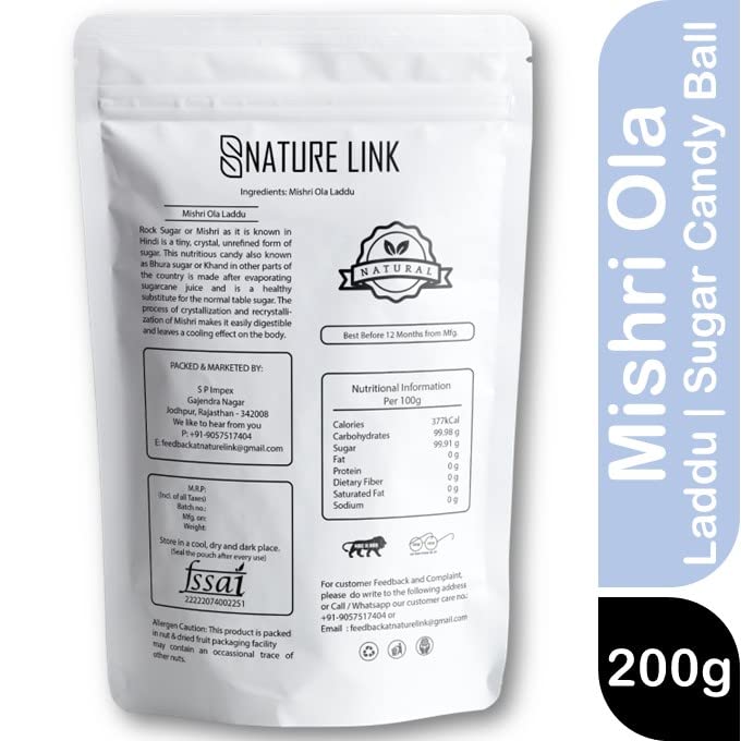 Image of Nature Link Mishri Ola Laddu | Sugar Candy Balls (Organic Pure Natural) 200g