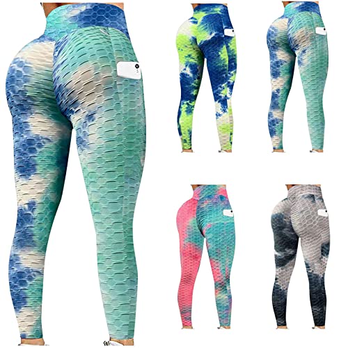 Tie Dye Leggings For Women,High Waist Yoga Pants For Womens Butt Lift Booty Hip Bubble Leggings Tummy Control Workout Anti Cellulite Stretch Tight Famous Tiktok Leggings #TOP5