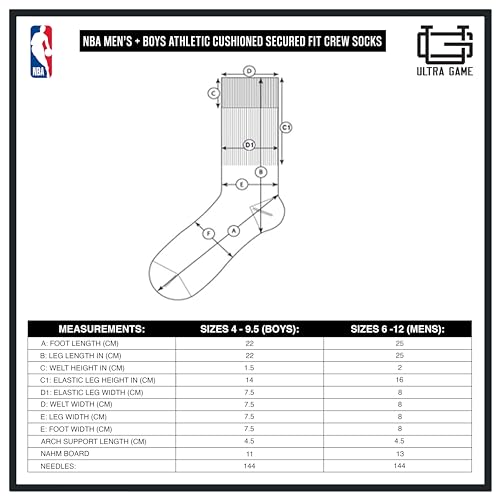 ultra game mens nba official athletic cushioned secure fit crew socks - 6 pack
