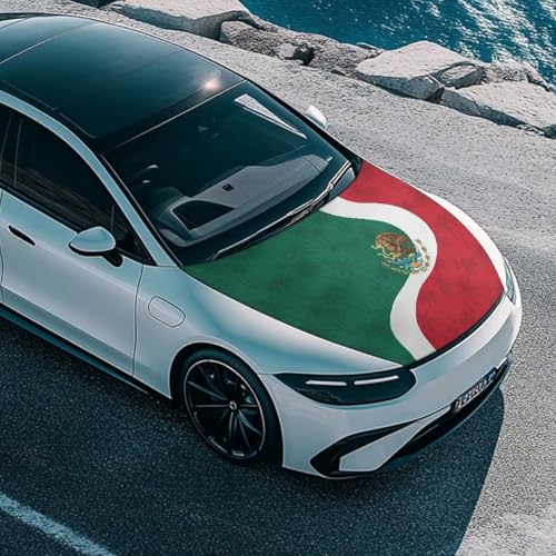 Image of Car Hood Cover Stretchable Car Hood Wrap Blanket Mexican Flag Waterproof Auto Decorative Accessories for Compact Sedan SUV Truck Minivan (59x39 Inch)