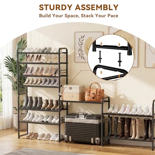 Image of Standard Shoe Rack 4-Tier 32.5 Inches Wide, Free Standing Shoe Organizer for Indoor Outdoor | Adjustable Heavy-Duty Metal Shelf Ideal for Home Entryway Closet & Garage Balcony | Black