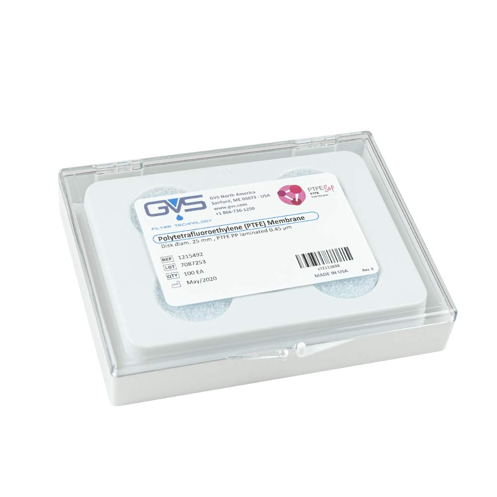 GVS Filtro a Disco, PTFE, 0.45µm, 25mm, 100/pk