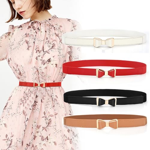 Women's 1" Width Bow Skinny Elastic Waist Belt - Stretchy and Thin2