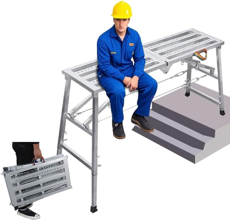 Scaffolding Platform Folding Work Platform, Height Adjustment Portable Steel Step Ladder Stool for Home Improvement, Drywall Painting, Maintenance at Height, Maximum (S-100cm) (S-100cm)