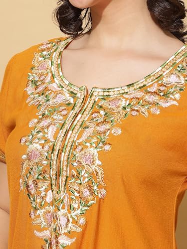 Image of 9shines Label Stylish Alpine Nighty Maxi for Women | Full Length Trendy Nightgown | Premium Nightdress | Nightwear | Heavy Embroidery Nighty with Pockets(2891)