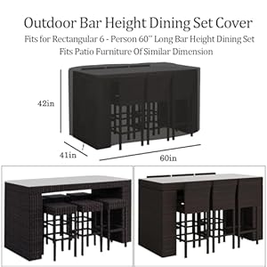 Outdoor bar height dining set cover heavy duty waterproof high top patio dining table cover for rectangular 6 person 60 long bar height dining set  urban country home decor