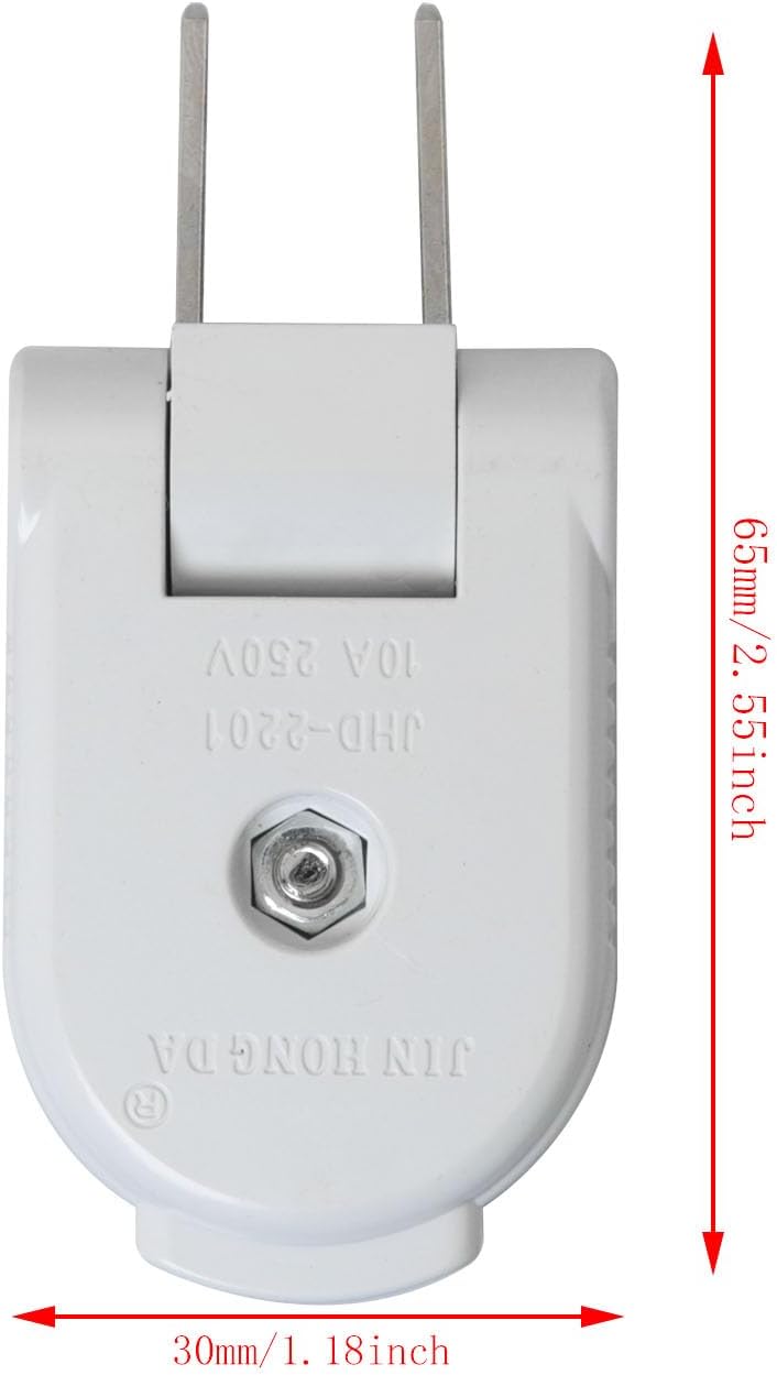 2pcs White 90 Degree Rotating Extension Cord Replacement Male Power Plug, 250V/10A for Small Appliance Power Strip Light DIY Crafts