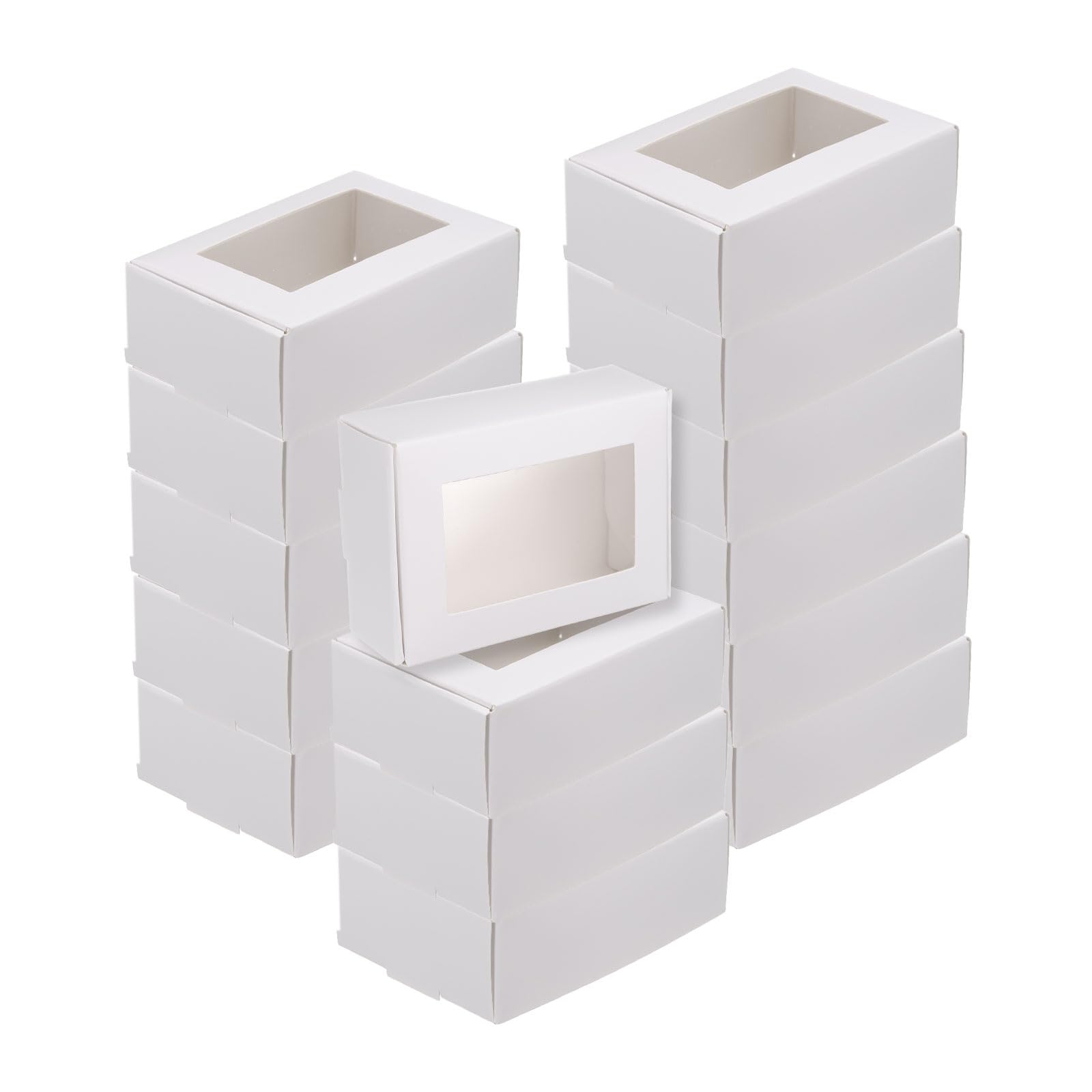 sourcing map 20Pcs Kraft Soap Boxes, 3.3" x 2.4" x 1.2" Mini Kraft Treat Box with Clear Window for Candy Cookie Gift Party Favor Treats Packaging (White)