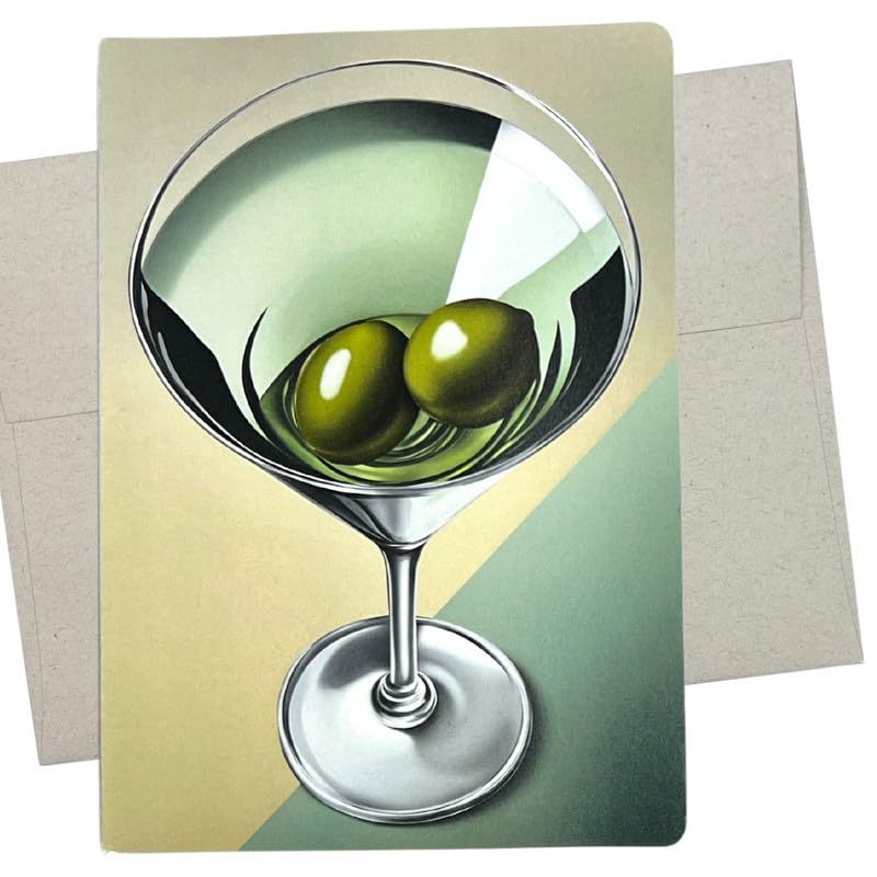 Whitman and Daughter Classic Vodka Martini Card (1 Premium Card, 5X7 Inch) or gin martini with olives, cocktail cards blank for all occasions like wedding, retirement or thank you - 990