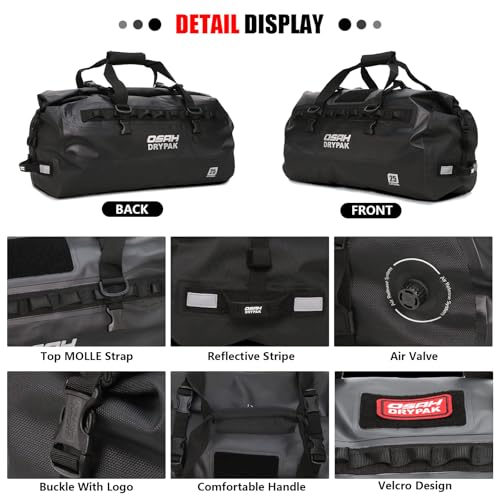 Bolsa duffel impermeable de 25L para moto con gran espacio de almacenamiento, bolsa trasera impermeable con bolsillo exterior de malla con cremallera para camping, kayak, pesca y viaje - Marrón barro miniatura 2