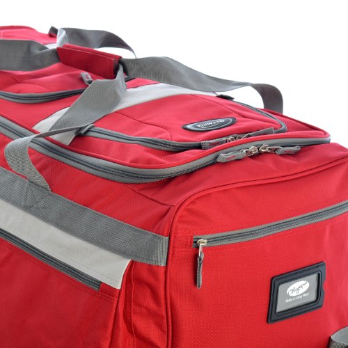 Olympia 8 Pocket Rolling Duffel Bag, Red, 33 inch