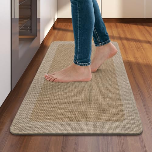 Quqei Kitchen Mat Non Slip, Washable Kitchen Rugs, Absorbent Kitchen Mats for Floor, Rubber Backing Soft Standing Floor Mat Runner Rug for Front of Sink, Easy to Clean and Maintain, Brown 17'x30'