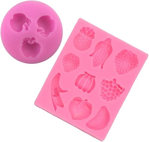 Tone Fun 2 piezas de mini planta de manzana en forma de fruta, plátano, uva, fresa, melocotón, naranja, maíz para bricolaje, pasteles, fondant,
