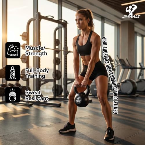 Image of Jimwalt Heavy Duty Enameled Cast Iron Kettlebell | Smooth Non-Slip Grip, Chip-Resistant Coating | Perfect for Strength Training & Home Gym (Enameled Coated 20KG)