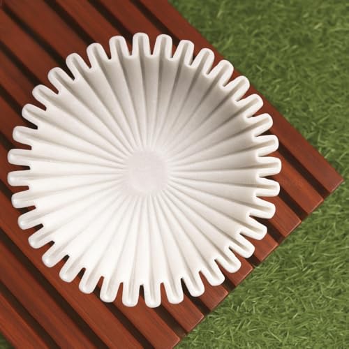 Image of SWADESHI BLESSINGS Handcrafted Marble Ruffle Urli Bowl for Home Decor | Traditional Decorative Bowl for Floating Flowers, Potpourri & Festive Decor Items | Pooja Decoration | Wedding /Return Gifts, 12 inch | 100% Real White Marble, Catchall Scalloped Fluted Decorative Bowl for Fruits, Coffee&Dining Table, Entryway Decor, Gift-Ready