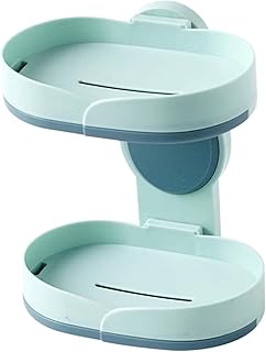 Secar los platos de jabón Caja de jabón giratoria de doble capa con diseño de bandeja en la parte inferior del estante de almacenamiento de jabón no perforado for el baño doméstico (color: azul, tamañ