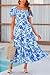 PRETTYGARDEN Women's Casual Summer Midi Dress Puffy Short Sleeve Square Neck Smocked Tiered Ruffle Dresses (Floral Blue,Large)
