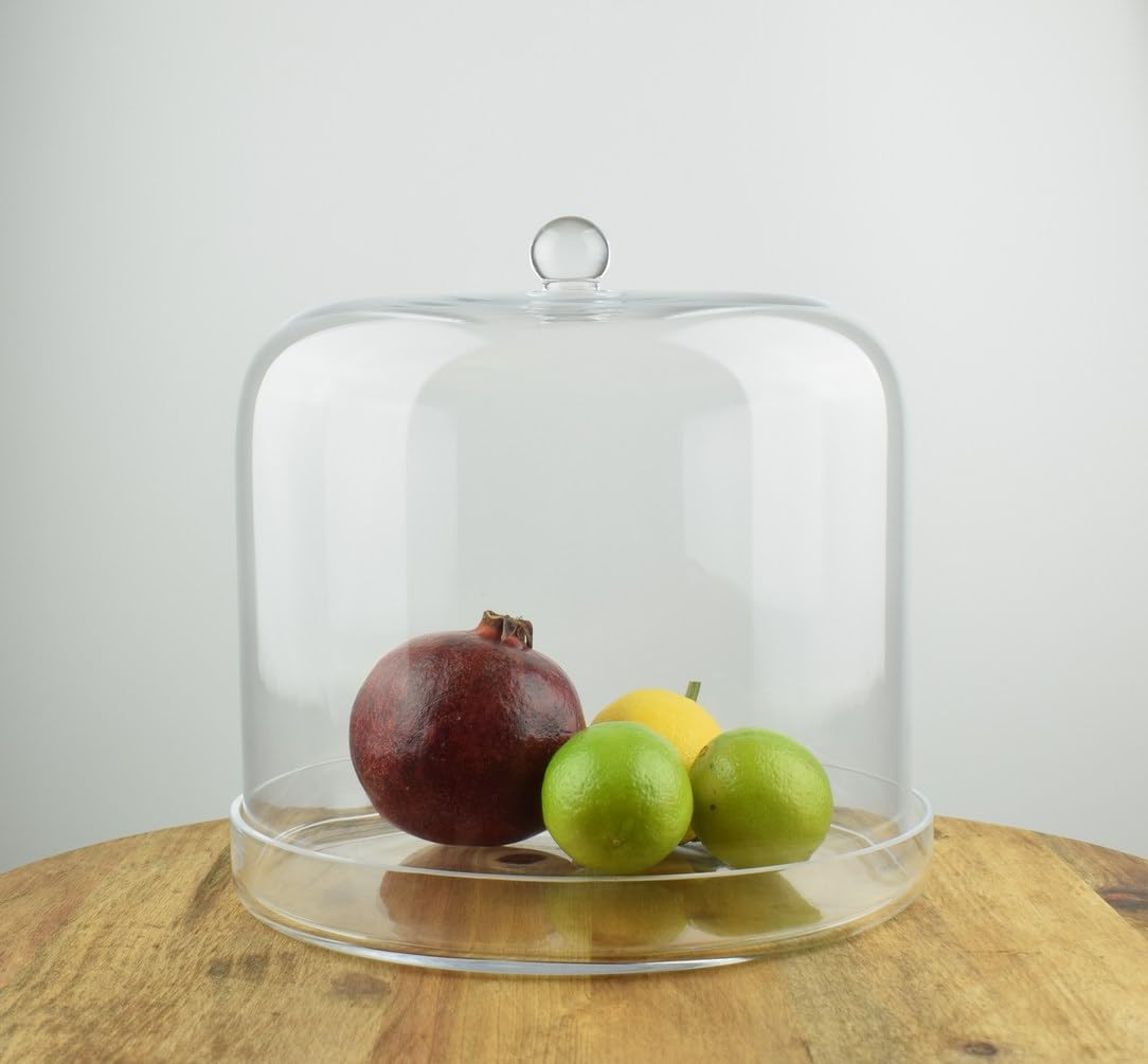Emh Handmade Glass Display Cover Cloche Dome Tall 24 Cm With Plate Ø 25.5 Cm