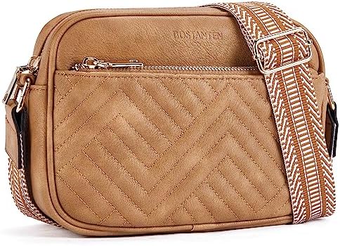 BOSTANTEN Crossbody Bags for Women Vegan Leather Quilted Purses Small Shoulder Bag Ladies Handbags with Wide Strap