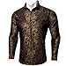 Barry.Wang Black and Gold Men Shirt Silk Paisley Long Sleeve Button Down Dress Shirt Vintage Cowboy Party Casual Western Club