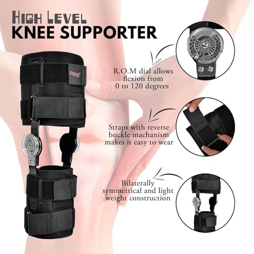 Image of ROM KNEE BRACE | Hinged Knee Brace ROM Adjustable Post Op Knee Support Orthosis Immobilizer Protector for Left Leg and Right Leg, Both Men and Women