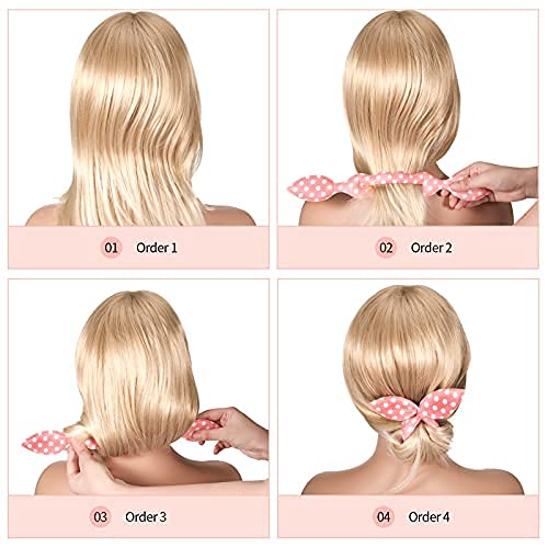 Hair Bun Maker 4 Pack Deft Bun Rabbit Ear Sponge Foam French Twist Donut Hair Donut Maker Hair Styling Maker Curl Bun Maker Lazy Hair Curler Accessories for Women Girls (Red Lip Pattern)