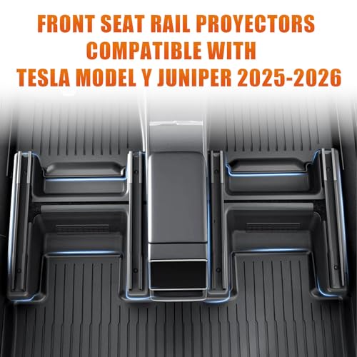 Image of Front Seat Rail Protectors Compatible with Tesla Model Y Juniper 2025-2026 5-Piece TPE Track Cover Guards Under Seat Floor Mat Protectors