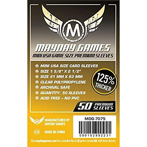 MAYDAY GAMES Mini USA Game Size Premium Sleeves. Size 41mm X 63mm