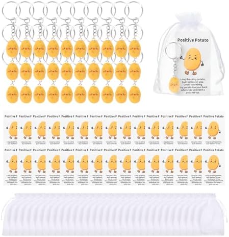 30Pcs Thank you Bulk Gift, Employee Appreciation Gifts, Positive Inspirational Potato Keychain Mini Potato Card with Organza Bag for Staff Coworkers Volunteer Office Gifts Pocket Favors