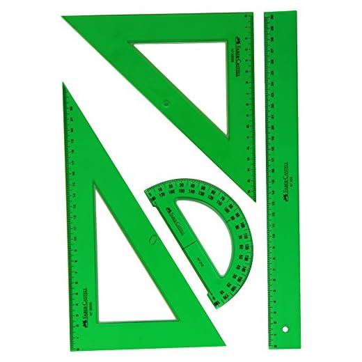 Faber-Castell 65021 - Pack escolar con escuadra, cartabón, regla y semicírculo, color verde