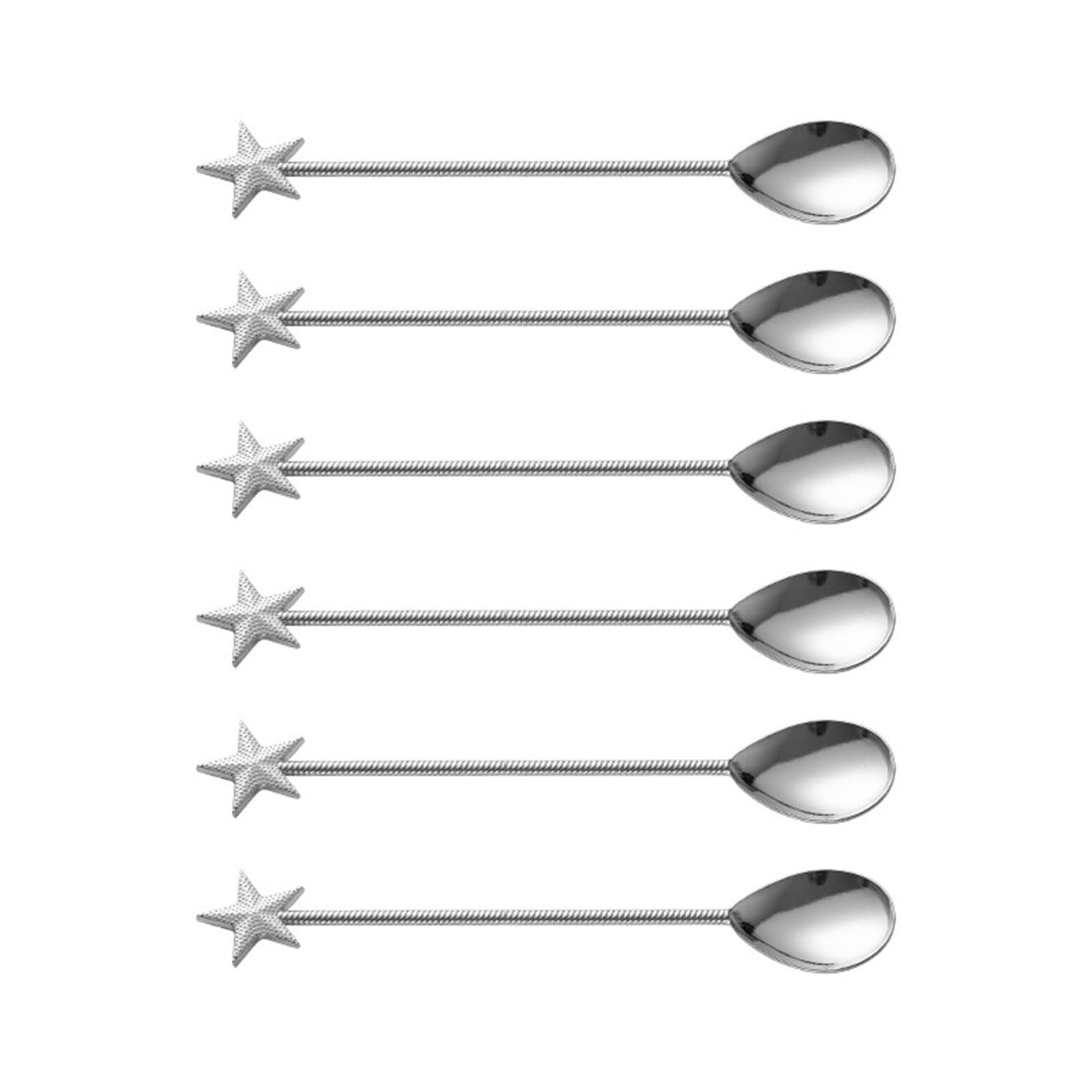 LUCKGONI 6Pcs Zincs Alloys Coffee Dessert Spoon Star Shape Teaspoon Long Handle Stirring Spoons Ice Cream Small Spoons Tableware