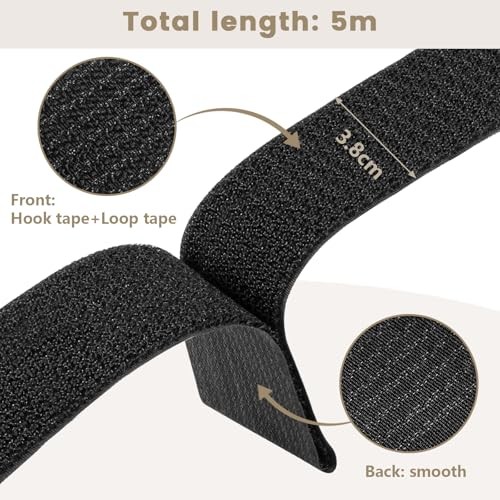 ZSURLUX 3.8cm x 5m Heavy Duty Cinch Straps with 20 Buckles, Cut-to-Length Hook and Loop Strips, Adjustable Long Cable Ties for Home and Office Storage, Black - Image 2