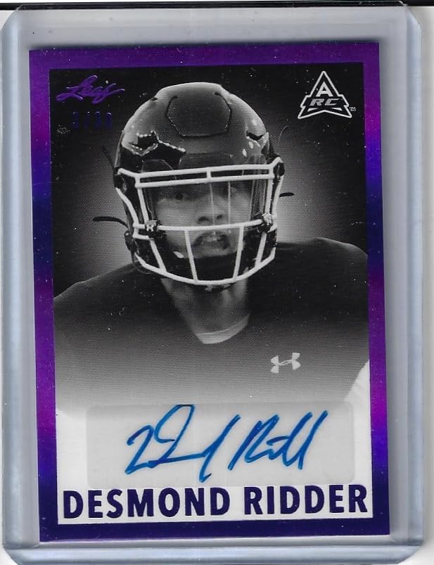 Desmond Ridder Autographed & Serial Numbered #3/30 Purple Parallel Leaf 1960 Leaf Signatures Rookie Card Collectible Football Card - 2021 Leaf 1960's Football Card #BW-DR1 (Falcons)
