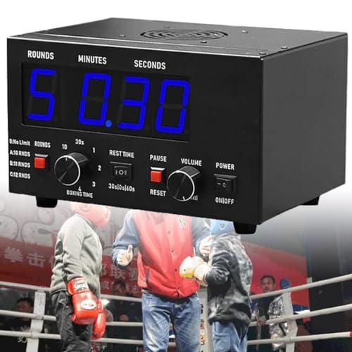 Cronómetro profesional para boxeo CHEFFS, cronómetro de intervalos para gimnasio con pantalla LED, tiempo de entrenamiento y repeticiones de ciclo seleccionables, sonido ajustable (Azul) miniatura 1