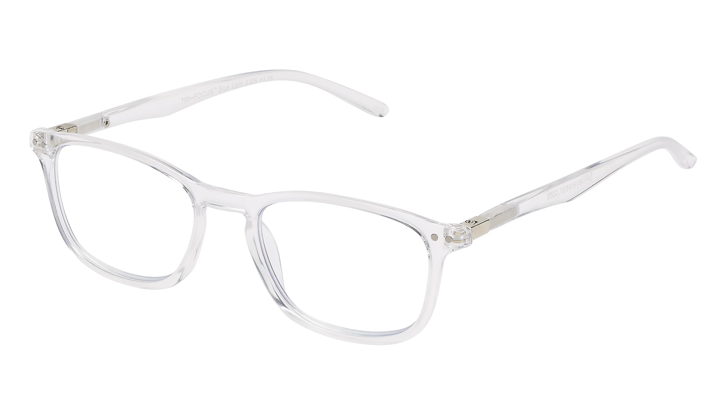 Tri Focus SAV Unisex E2305 Progressive Blue Light Reading Glasses - 3 Focal Points, Blue Light Protection, Flexible Spring Hinge Progressive Blue Light Readers for Men and Women, Clear, +2.00