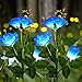 Luces solares para jardín al aire libre, paquete de 2 lámparas LED solares con 6 rosas de flores, luces decorativas para jardín, césped, patio, camino, decoración impermeable (azul)