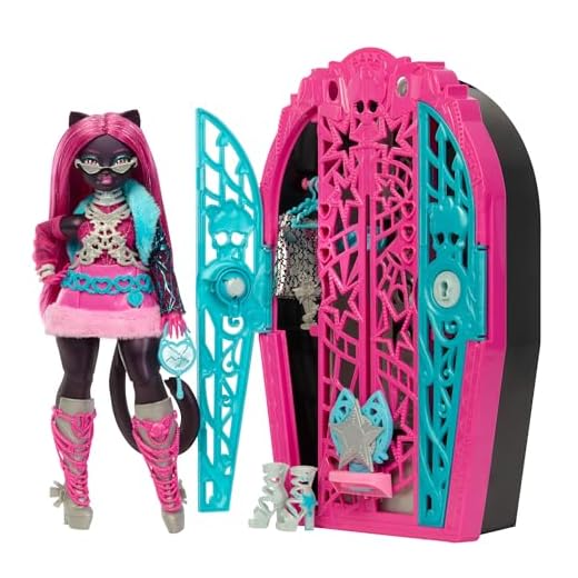 Monster High Monstrueux Secrets Catty Noir Coffret Énigmes à Hauntlywood avec poupée, dressing et plus de 19 surprises glamour, dont des vêtements pour poupée