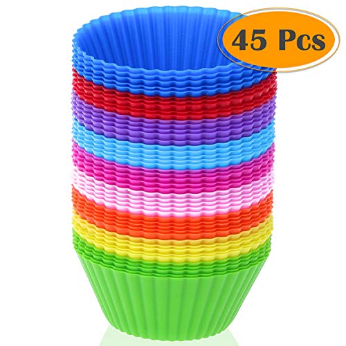 Silicone Cupcake Liners, Selizo 45 Pcs Reusable Silicone Baking Cups Nonstick Muffin Molds