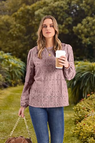 Image of OFEEFAN Blouses for Women Dressy Casual Spring Tops 2026 Summer Outfits Flower Lace Crochet Long Sleeve Shirts