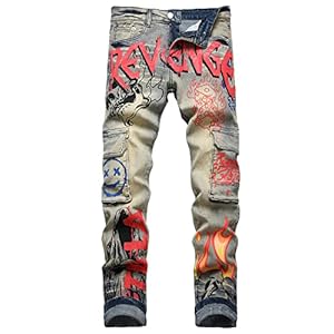 Baylvn Men's Designer Straight Slim Fit Patchwork Jeans Comfort Skinny Biker Denim Pants