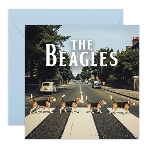Dog Lovers Greeting Card -The Beagles - Abbey Road Crossing - Pet Lovers Birthday Friend Bestie Sister Brother Mum Dad Colleague Fur Parents - Music and Joke - Comes with Stickers