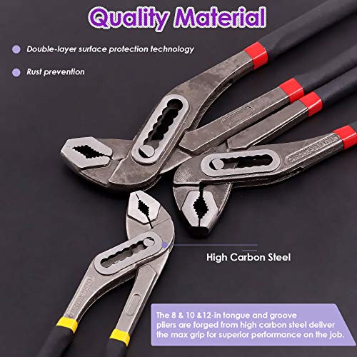 Swpeet 3Pcs Tongue And Groove Plier Set, 8", 10" And 12" Adjustable Alligator Water Pump Pliers Set Pliers Quick-Release Plumbing Pliers Straight Jaw With Storage Bag For Home Repair Pipe & Fittings #TOP2