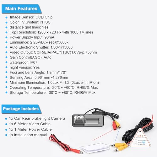 Image of Car Backup Camera Replacement for BMW 3 /5 Series 118 316 318 325 328 320 325 328Li 120i 330 335 320i 330i 335i 520 523 530 X5 X6 X1 E39 E46 E53 E82 E88 E84 E90 E91 E92 E93 E60 E61 E70 E71 E72 18i