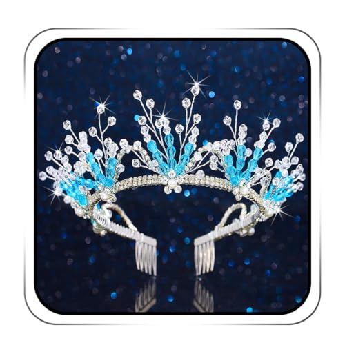 IYOU Cristal Princesa Boda Diadema Corona Azul Pedrería Bandas para el Pelo Tiaras Brillante Cumpleaños Comunión Accesorios para el cabello para Flores Niñas