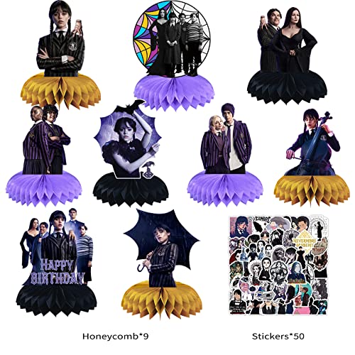 59 Pcs Wednesday Addams Party Decorations, Addams Party Supplies Includes Honeycomb Centerpieces, Stickers, Perfect For Kids Birthday Party Favors #TOP1