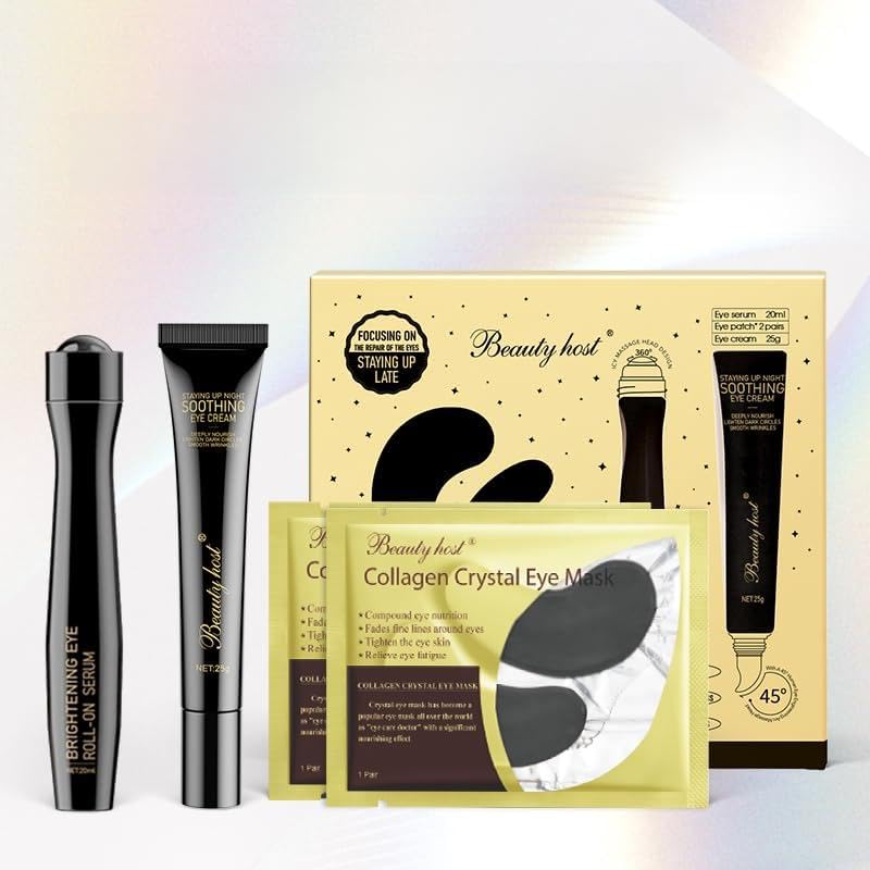 Beauty Host Black Repair Eye Care Set 4Pcs Anti-Aging Eye Treatment for Dark Circles Puffiness Fine Lines Hydrating